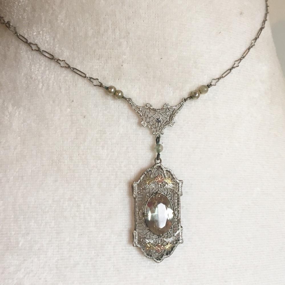 Antique filigree pink stone necklace